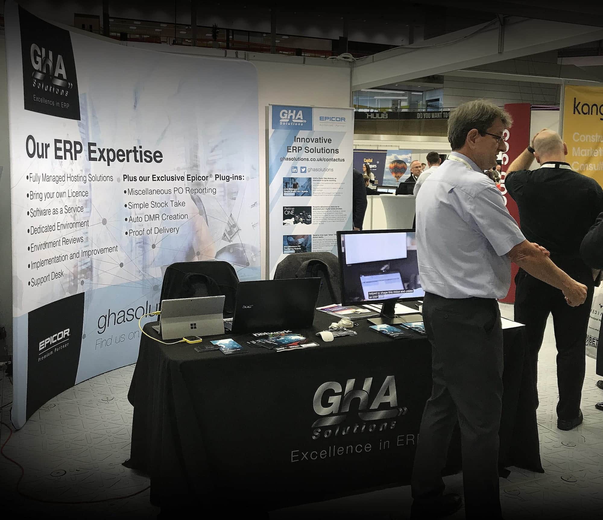 GHA Solutions exhibition stand at a trade show, designed by CO2