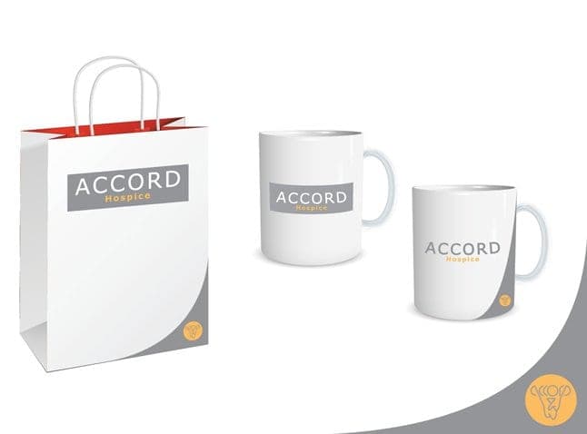 ACCORD Hospice branded paper bag and mugs