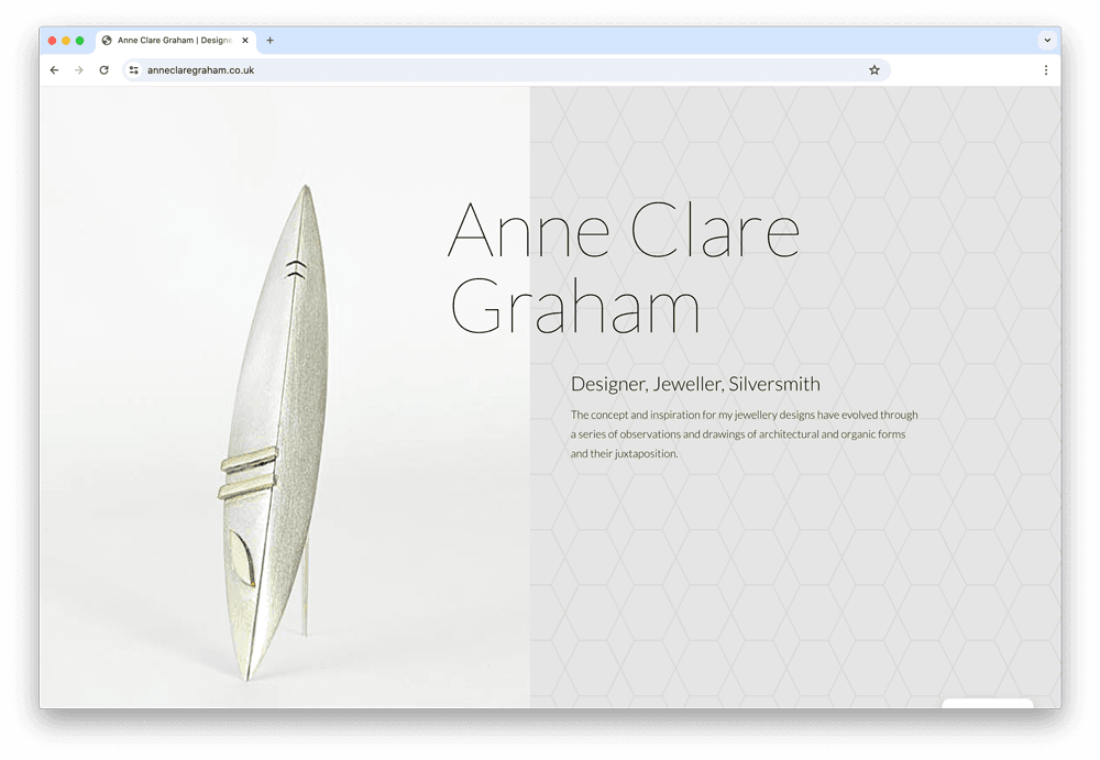 Anne Clare Graham jewellery designer website with a silver pendant