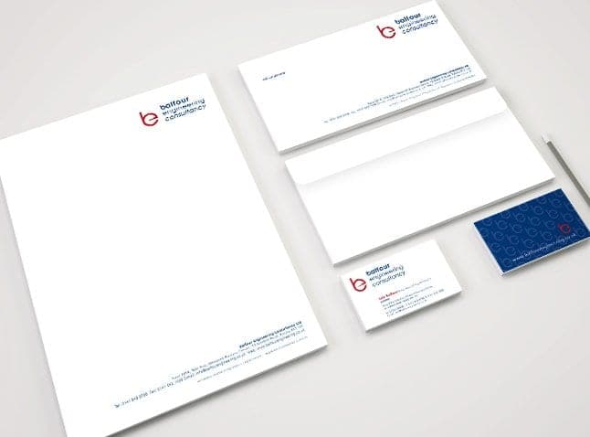 Balfour Engineering Consultancy letterhead and business cards