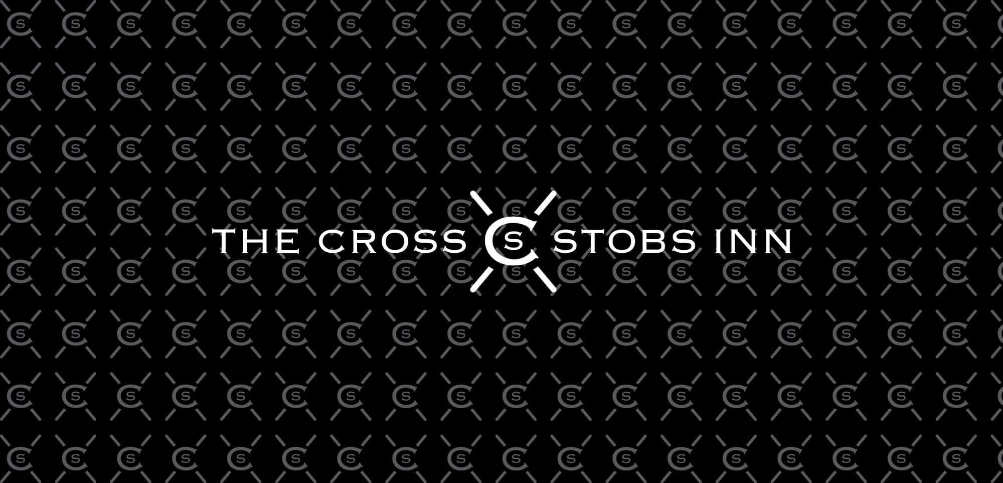 Cross Stobs Inn logo on a black patterned background