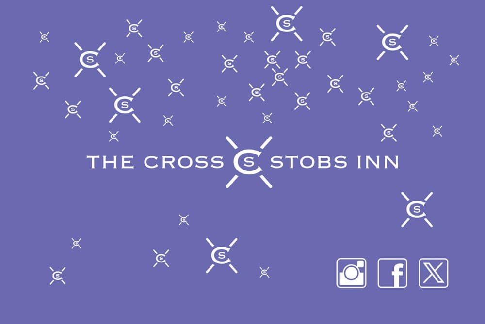 Cross Stobs Inn logo pattern on purple