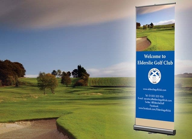 Elderslie Golf Club welcome pull-up banner on a golf course