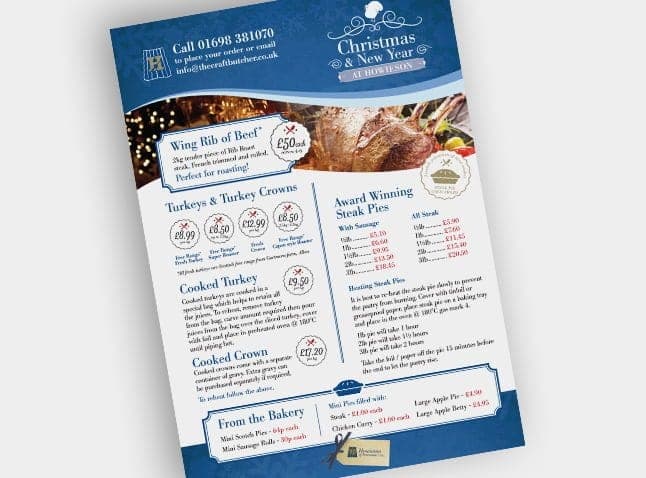 Howieson Christmas and New Year order leaflet