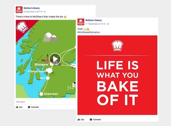 McGhee’s Bakery social media posts, including a map and Life is what you bake of it
