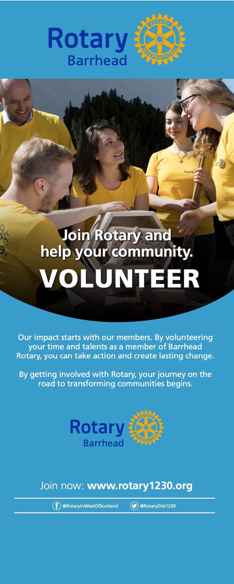 Rotary Barrhead pull-up banner: Join Rotary and help your community, Volunteer