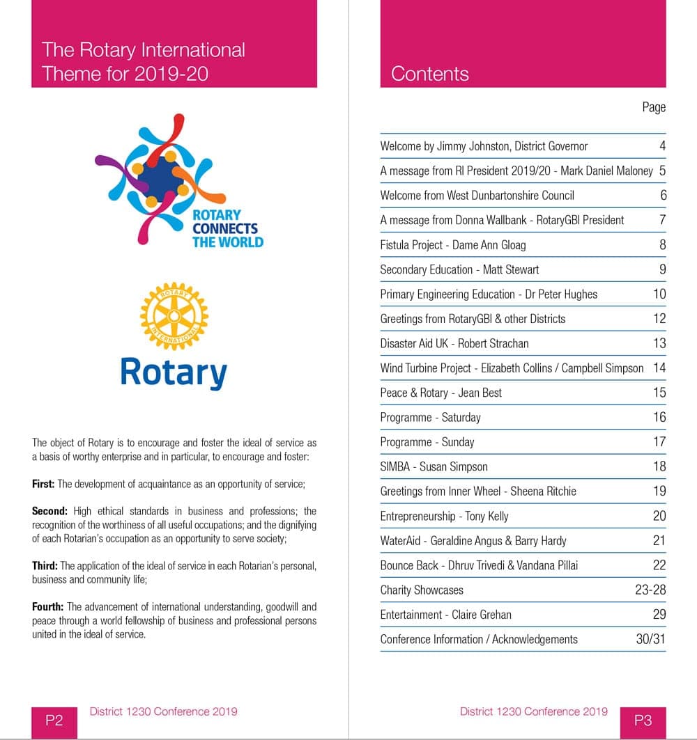 Rotary conference programme contents spread