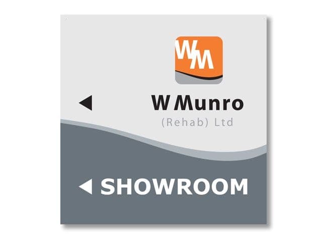W Munro showroom direction sign